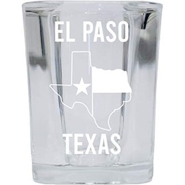 El Paso Texas Souvenir Laser Etched 2 Ounce Square Shot Glass Texas State Flag Design