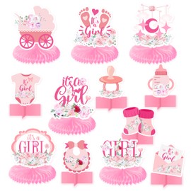 Pink Girls Baby Shower Honeycomb Centerpieces 12 Pieces Floral Theme It's a Girl Gender Reveal Table Decor for Girls Princess Newborn Gender Announcement Birthday Party Decorations Supplies - BECKTEN