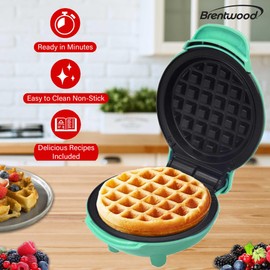 Brentwood 5” Non-Stick Mini Maker for Waffles, Keto Chaffles, Hash Browns, and More (Blue)