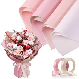 Gersoniel 36 Hojas de Papel de Regalo de Doble Cara para Ramos Papel Impermeable para Flores Con 2 Rollos de Cinta de Satén Para Bodas Día de Madre Cumpleaños Fiestas Graduaciones DIY(Serie Rosa)