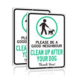 Faittoo Please Be A Good Neighbour Clean Up After Your Dog Sign - 2 Pack - 35 x 25 cm .040 Rust Free Heavy Aluminum, Reflective, Weatherproof and Fade Resistant,6 pre-drilled holes, Easy to Mount.