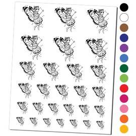 Cute Butterfly Pixie Fairy Girl Temporary Tattoo Water Resistant Fake Body Art Set Collection - Red (One Sheet)