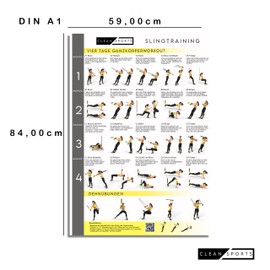 CLEAN SPORTS® Slingtrainer Workout Poster with Four Full Body Workouts to Recreate Sling Trainer DIN A1 Sports Poster for Hobby Room or Gyms
