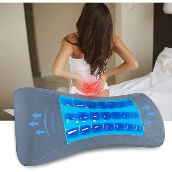 Gel Lumbar Support Pillow for Bed Relief Lower Back Pain, Cooling Memory Foam Pillow for Sleeping, Waist Sleep Cushion for Side, Back Sleepers, Wedge Bolster Pillow [US. Patent Design]