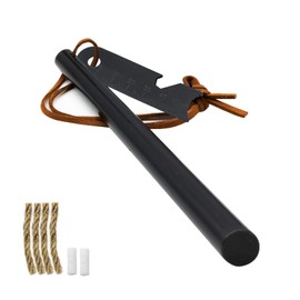 BCHARYA Fire Starter Survival Tool Round Solid Ferro Rod & Jumbo Tinder Rope, Survival Igniter with Neck Lanyard & Multi-Tool Striker Lanyard for Outdoor Survival, Camping and Emergency Situations