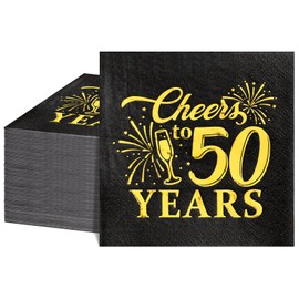 NatNarr 100 Pcs 50th Birthday Napkins, 3-Ply Disposable Cheers to 50 Years Cocktail Napkins 50th Birthday Decorations Black and Gold Anniversary Beverages Napkins for Wedding Anniversary Birthday
