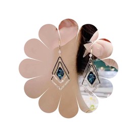 Allereya Vintage Square Sapphire Dangle Earrings Rhinestone Sapphire Drop Earrings Blue Topaz Earrings Sapphire Crystal Wedding Earrings Jewelry for Women and Girls (Blue)