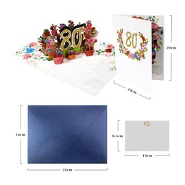 Magic Ants 80th Anniversary Card, Birthday Card, 80th Wedding Anniversary Card, 3D Greeting Card, 80th Birthday Card, Celebration Card with Bouquet of Roses (80)