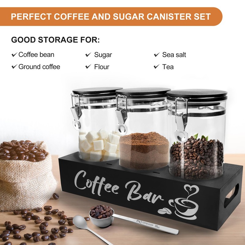 MACIFECI Glass Coffee Containers with Shelf Coffee Station Organizer 54oz