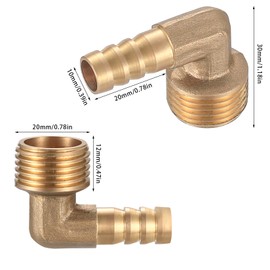 Brass Fitting Hose Barb, 1/2 Inch Angle 90 Degree, Hose Connector 10 mm Brass Elbow 1/2 Inch, Brass Reducer Barb Hose Connection Coupling for Water Fuel Air Pack of 4
