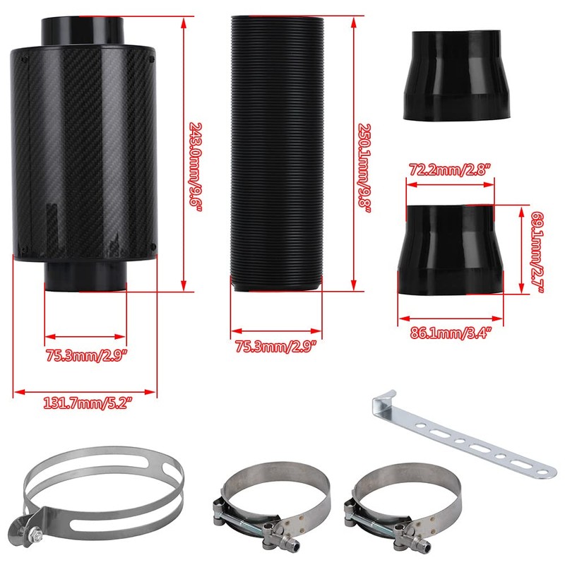 PTNHZ Universal 3" Racing Carbon Fiber Cold Feed Induction Kit