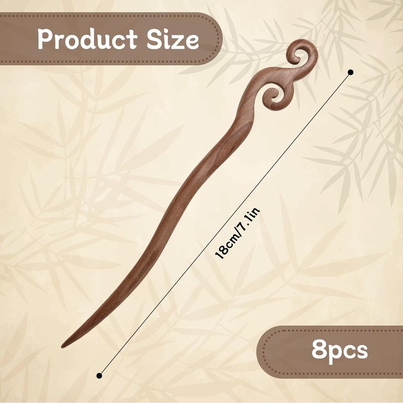 8 Pcs Handmade Wooden Hair Sticks for Women,Japanese & Chinese