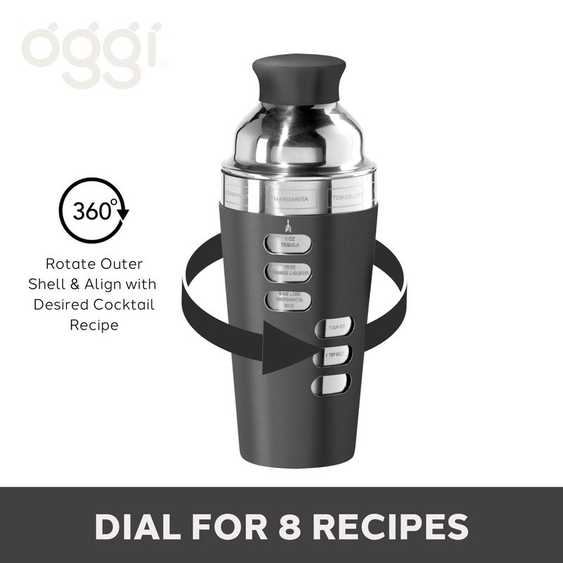 Oggi 23-Ounce Stainless Steel Cocktail Shaker, Black