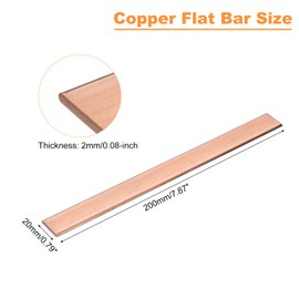 sourcing map 200 mm Long Copper Plates, 20 mm Width, 99.99% Pure Copper Rod, Flat Copper Sheet, 2 mm Thick, Copper Profiles, Metal Sheet, Copper Flat Bar for Model Making, Jewellery, Crafts, Trade