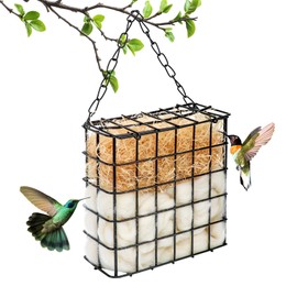 Vogel Nistmaterial Halter Set Futterstation Zum Aufhängen Futterspender Vögel Metall Nachfüllbar Käfig Baumwolle 25g Holzwolle 30g für Außenbereich Veranda