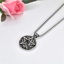 JewelryWe Jewellery Men's Necklace Stainless Steel Star Pentagram Pendant with 22 Inch Chain Gift for Men, Stainless Steel