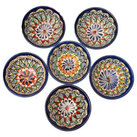 6 Ceramic Bowls 200 ml Piyola Small Handmade Machrob - Uzbek Bowl with Hand-Painted Design | Tea Cup | Bowl Colourful Ceramic | Dip Bowl (Machrob (Small)