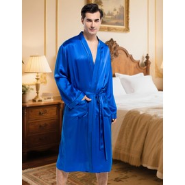 COLD POSH 19MM Mulberry Silk Robe Men Lightweight Kimono Long Bathrobe for Mens Summer Pajamas Set(Royal Blue,XX-Large)