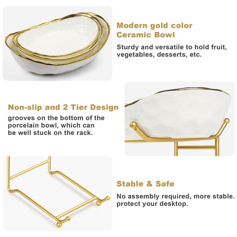 Fruit Bowl for Kitchen Counter - 3 Tier Ceramic Serving
