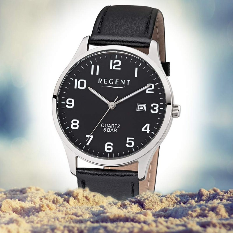 Regent Men's Analogue Quartz Watch with Leather Strap 11110832, silver,