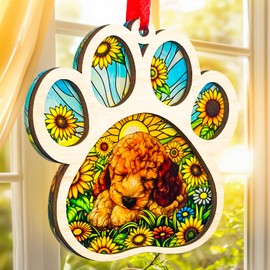 Poodle Gifts - Poodle Dog Christmas Suncatcher Ornament - Beautiful Holiday Decoration for Dog Lovers - Xmas 2-Layer Wood & Acrylic Tree Ornament - Home Decor for Pet Owners