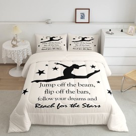 Gymnast Silhouette Kids Comforter Set Twin Size,Girly Dancer Gymnastic Cheerleader Bedding Set,Girls Boys Adults Xmas Decor,Modern Sports Down Comforter,Beige Romantic Duvet Insert,1 Pillowcase