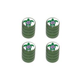 Graphics and More Hibiscus Turtle - Tire Rim Valve Stem Caps - Green