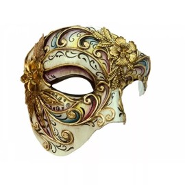 Men's Phantom of the Opera Gold Flower Venetian Masquerade Mask [Purple]