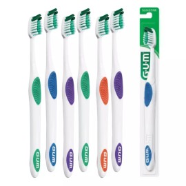 GUM 468P GUM Super Tip Subcompact Toothbrush, Soft Bristles, Assorted 6-PACK