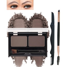 Eyebrow Powder Makeup Kit for Women,2 Colors Eye Brow Powder Waterproof Tinting Palette Long-Lasting,Brown Dark Brown Brow Fill&Sculpt Natural Eyebrow Contour for Sparse Brow with Brow Brush &Razor-03
