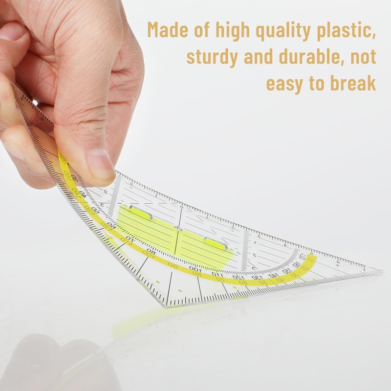 Amabro 6PCS Triangle Ruler with Handle, Transparent Plastic Protractor Geometry