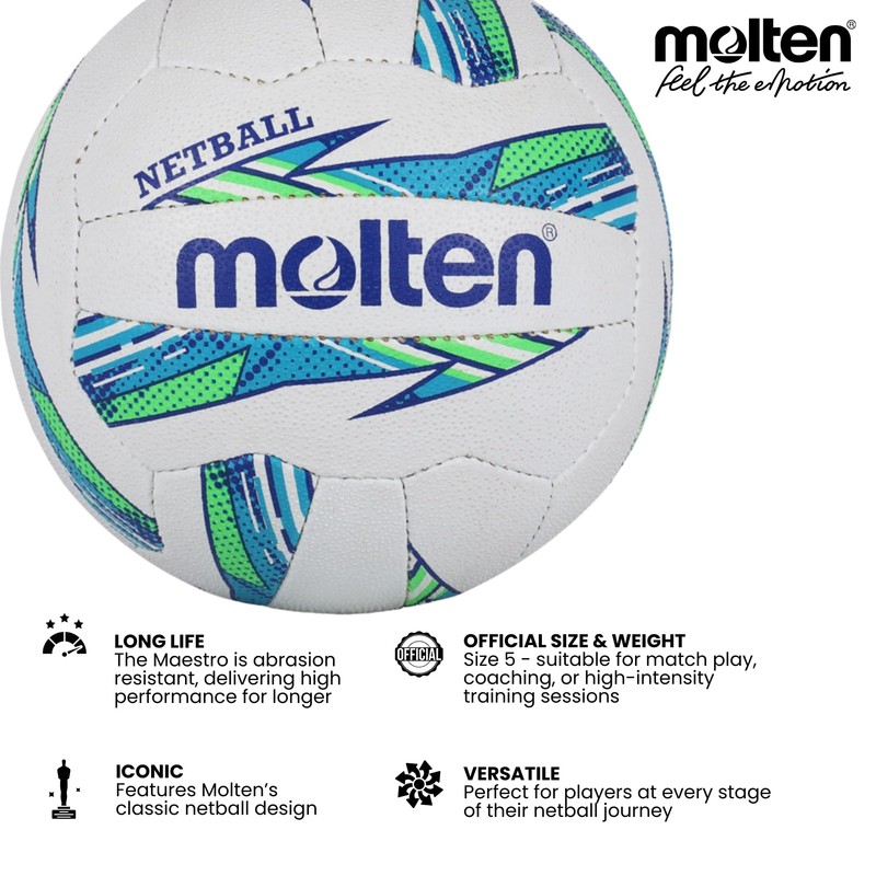 Molten Maestro Netball International Level, Green/Blue, size 5