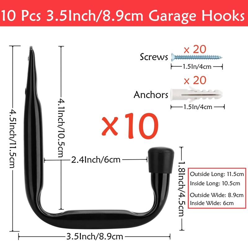 Garage Storage Hooks, Heavy Duty Wall Mount, J Utility Hangers