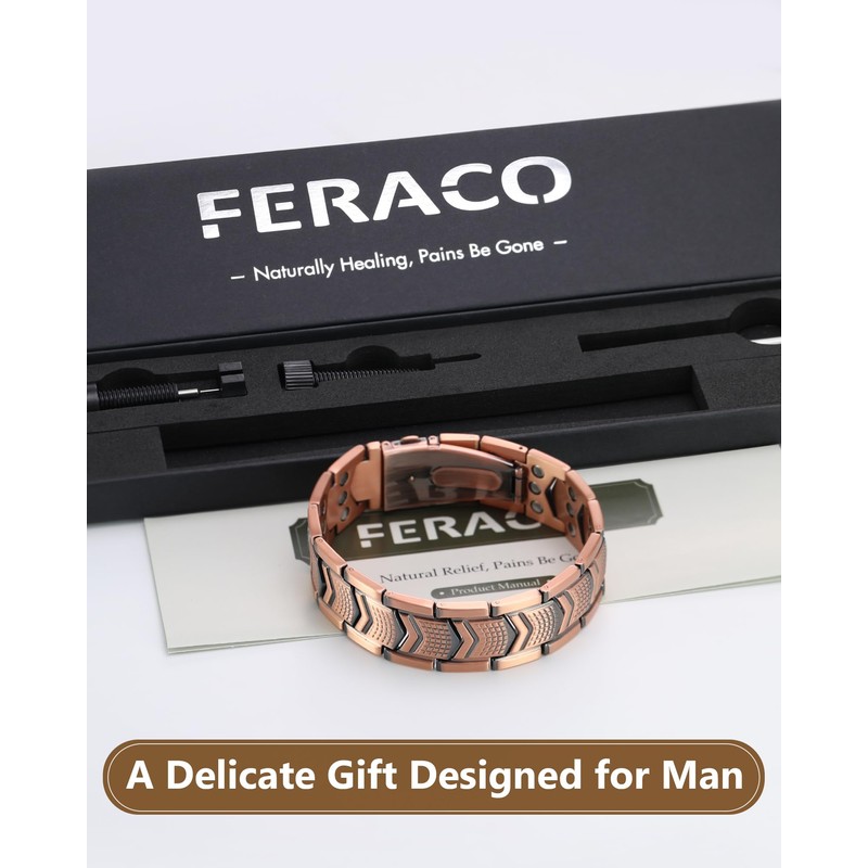 Feraco Copper Bracelet for Men 3X Strength,Magnetic Therapy Bracelet Copper