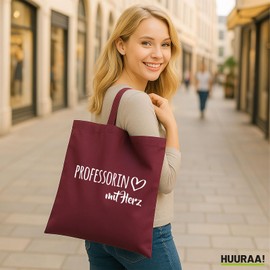 Huuraa Jute Bag Professor with Heart Gift 10 Litres Cotton Professor Gift Idea, burgundy, Unit size
