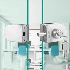 Fits on 1/2" Glass,10 mm -12 mm, Glass Door Lock, no-Drill Double Bolts Swing Push Sliding Access Control Office Glass Door Lock with 4 Keys (103-B)