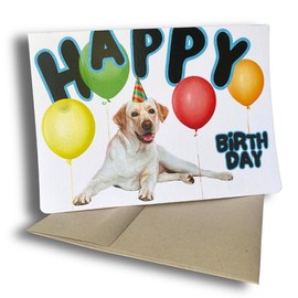 Happy Birthday Card with Dogs, Yellow Lab Card (1 Premium Card, 5x7 inches, Blank Inside) Yellow Labrador Retriever Birthday Card, Happy Birthday from Dog, Cute Happy Birthday Labrador Card- 357