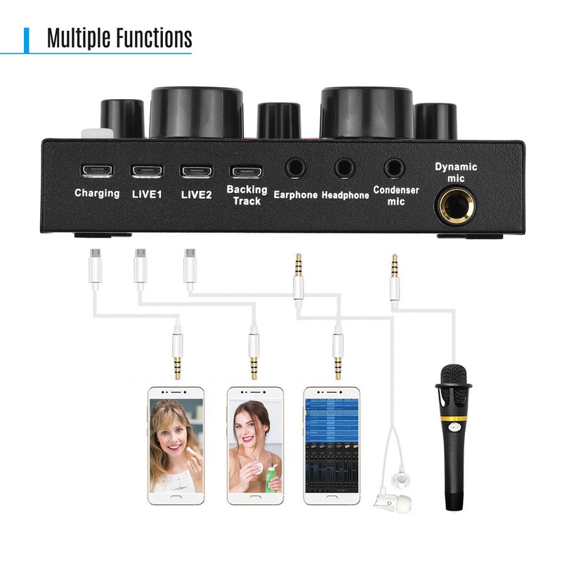 Multifunctional Live Sound Card for Singing/Live Broadcasting/ Recording Voice and
