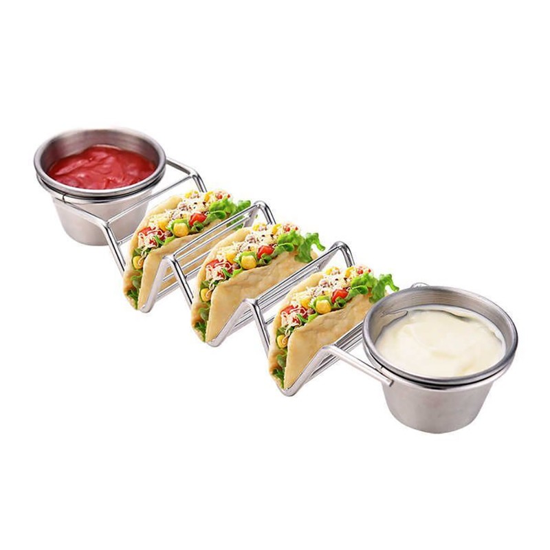 Taco Stand Stainless Steel 3 Grid V Shaped Glossy Taco
