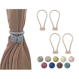 HYX 4 Piece Magnetic Curtain Tiebacks Holdbacks, Modern Curtain Tieback Clips, Curtain Rope Holder Tie Backs, Decorative Hold Backs for Home Office Decoration (Beige)