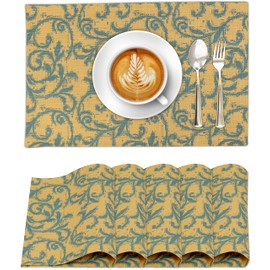 Ruvanti Placemats 100% Cotton 13x19 Inch, Dining Table Placemats Set of 6, Modern Place Mats for Dining Table Decor, Kitchen & Table Linens, Coffee Mat for Christmas Dinners - Vine Spirals