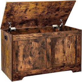 DINZI LVJ Storage Chest, 31.5”Wooden Storage Box with 2 Safety Hinges, Entryway Shoe Bench with Flip-Top, Sturdy Trunk for Living Room, Bedroom, Easy Assembly, Rustic Brown