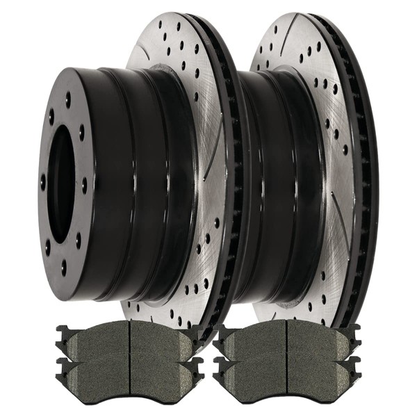 AutoShack Black Hat Drilled and Slotted Brake Rotors with Performance