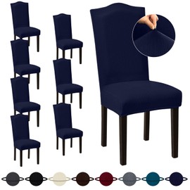 Sufdari Dining Room Chair Covers Set of 8, Navy Blue Chair Covers for Dining Chairs, Non-Slip Spandex Kitchen Parsons Chair Covers, Stretch Dining Chair Slipcovers for Dining Room, Hotel (Extra Large)