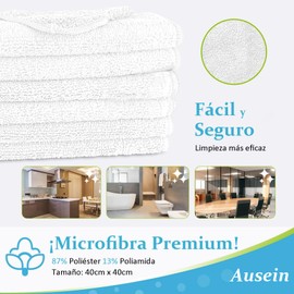 Ausein Toallas de Cocina de 12 Piezas, 40 x 40 cm, Trapos de Microfibra, Lavable y Reutilizable, Paños de Limpieza de Super Absorbentes, Secado Rápido, para Cocina, Coches, Ventana y Vidrio (Blanco)