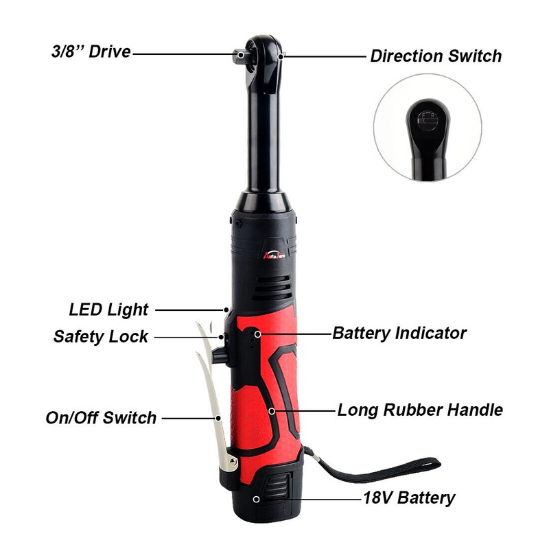 Autojare 3/8'' High Torque Electric Ratchet Wrench Kit, Extended Cordless