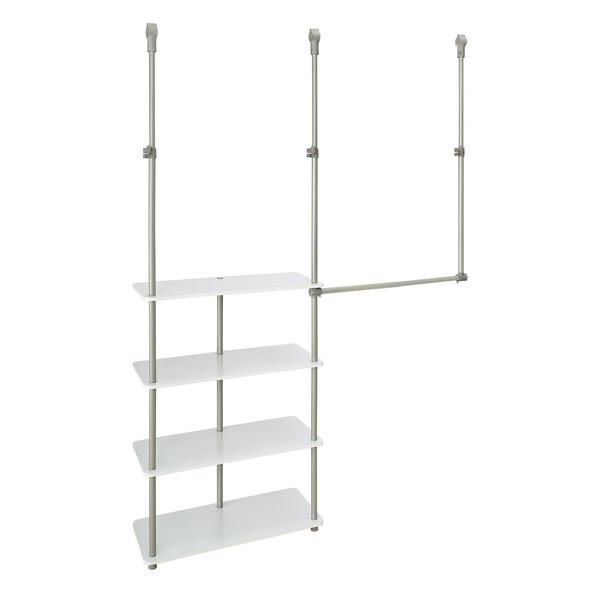 ClosetMaid 55300 Closet Maximizer with (4) Shelves & Double Hang Rod, Tool Free Add On Unit, White Finish,11.6 x 53 x 74 inches