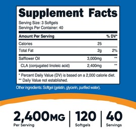 Nutricost CLA (Conjugated Linoleic Acid) 2,400mg, 120 Softgels - Gluten Free, Non-GMO, 800mg Per Softgel