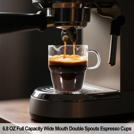 Upgraded 6OZ Espresso Cups, Espresso Shot Glass Set of 2, Heat Resistant Glass Measuring Cup with Handle, Double Spout Milk Cup, Espresso Machine Accessories for Coffee bar