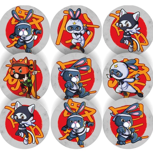 144 Karate Ninja Animals - 30mm - Glossy Reward Stickers